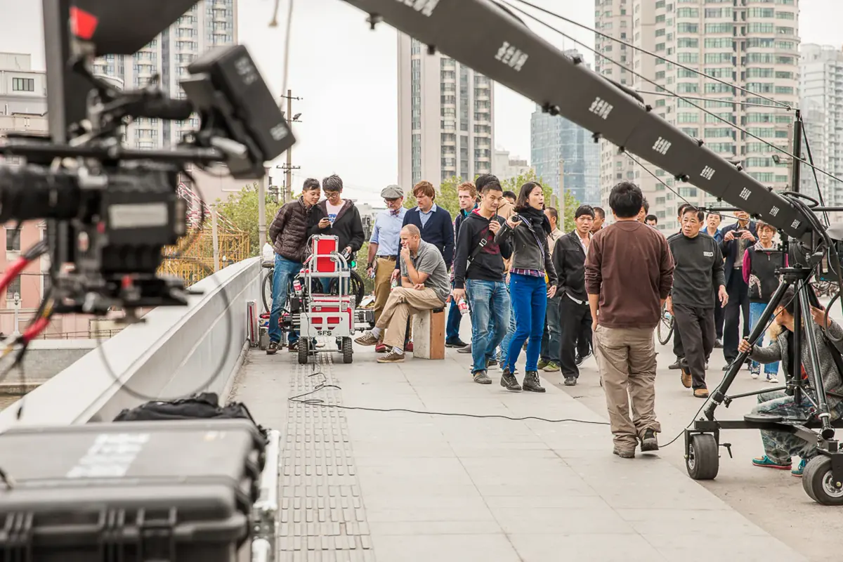 Commercial crew and camera support on a Shanghai location shoot