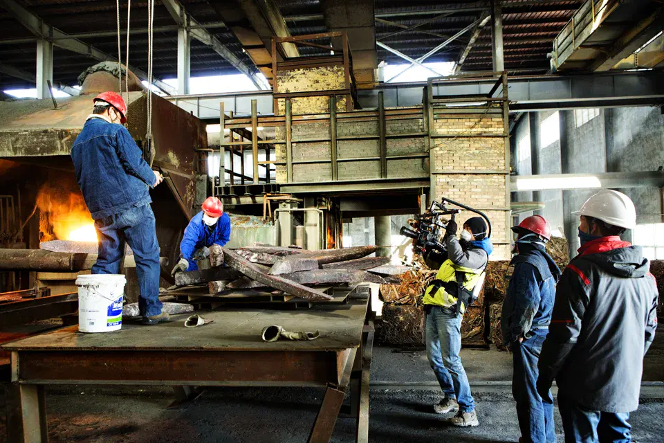 Industrial filming inside an operating copper facility in China
